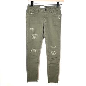 Levi’s 710 super skinny green distressed jeans w unfinished hem sz 10 youth B147